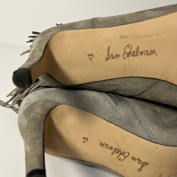 Sam Edelman Kandice Fringe Ankle Boots Dove Gray Suede Womans Size 8.5 Side Zip - Picture 10 of 13